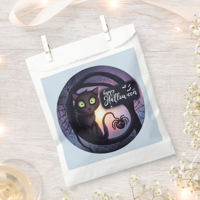Sachets En Papier Déplaisant noir Chat clair Bleu Joyeux Halloween (Coupé)
