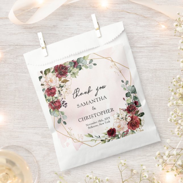 Sachets En Papier Dessin à la main burgundy floral mariage (Coupé)