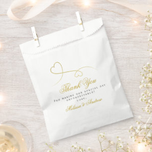 Sachets En Papier Deux Coeurs Or Élégants   MERCI MARIAGE