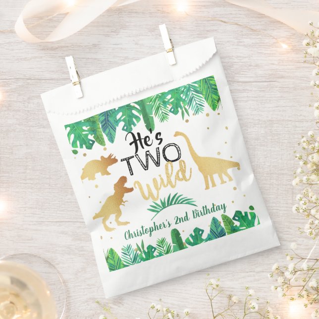 Sachets En Papier Deux Dinosaures Sauvages garçons 2e fête d'anniver (Coupé)
