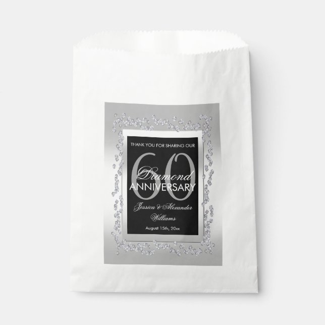 Sachets En Papier Diamants d'argent élégant 60e anniversaire de Mari (Devant)