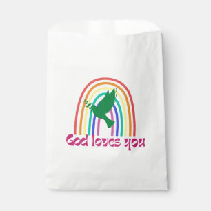 Sachets En Papier Dieu vous aime arc-en-ciel et colombe