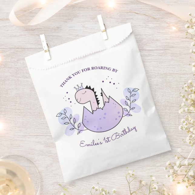 Sachets En Papier Dinosaur Anniversaire Pink Purple Merci (Coupé)