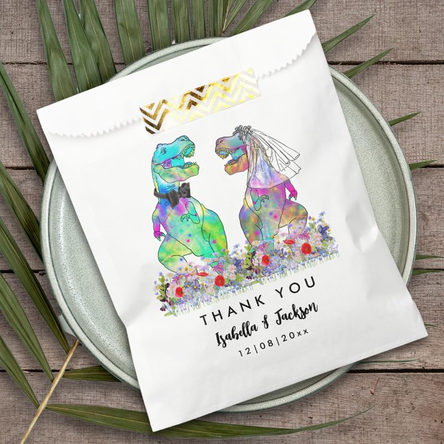 Sachets En Papier Dinosaur Thème Mariage Merci (Dinosaur wedding funny T-Rex bride and groom colorful wildflower custom wedding thank you favor bag)