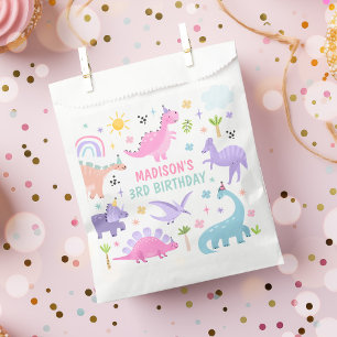 Sachets En Papier Dinosaure rose fête d'anniversaire