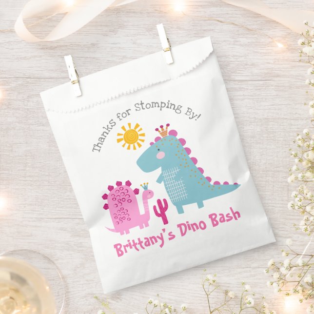 Sachets En Papier Dinosaures roses mignonnes Merci d'anniversaire fi (Coupé)