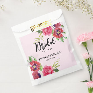 Sachets En Papier Douche de Mariée Moderne Rouge Rose Floral sur Fon