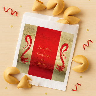 Sachets En Papier Dragons rouge et or Asiatique Mariage à thème