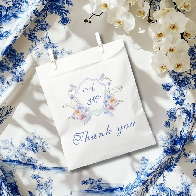 Sachets En Papier Dusty Blue Crest Floral Wedding (Créateur téléchargé)