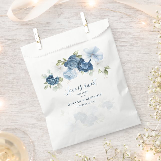 Sachets En Papier Dusty Blue Floral Greenery Mariage botanique (Coupé)