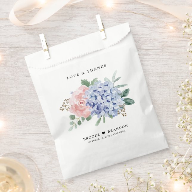 Sachets En Papier Dusty Blue Pastel Pink hydrangea Botanique Mariage (Coupé)