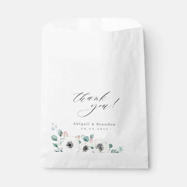 Sachets En Papier Écriture "Merci" anémone rustique mariage floral (Devant)