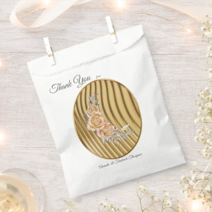 Sachets En Papier Effet d'étirement or et Feuilles Rose