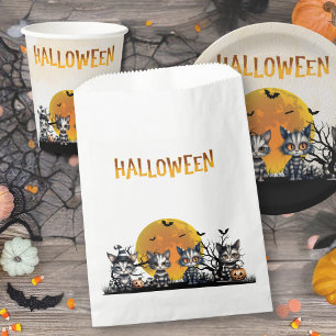 Sachets En Papier Éffrayant Fantôme noir rayé Halloween Kittens
