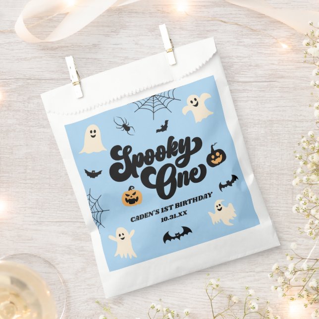 Sachets En Papier Éffrayant One Blue Halloween 1er anniversaire (Coupé)