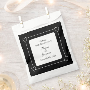 Sachets En Papier Élégant 10e anniversaire Coeurs romantiques Noir