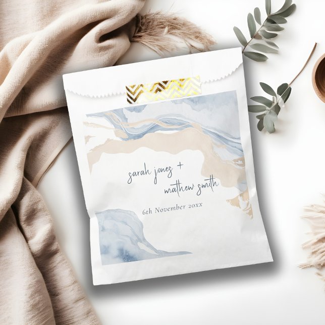 Sachets En Papier Elégant Abstrait Bleu Beige Côte Plage Mariage (Créateur téléchargé)