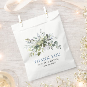 Sachets En Papier Elégant Aquarelle Verdure Dusty Blue Mariage