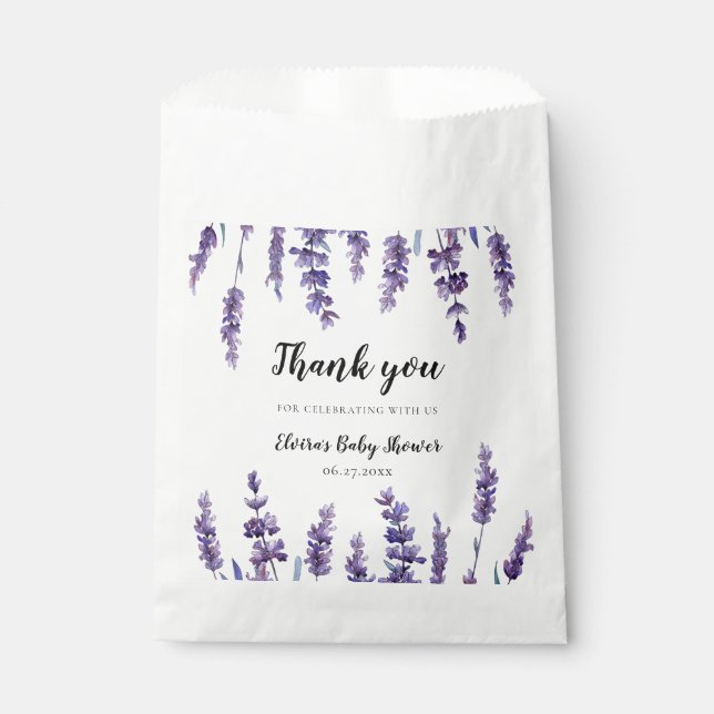 Sachets En Papier Élégant Baby shower de lavande fleurie (Devant)