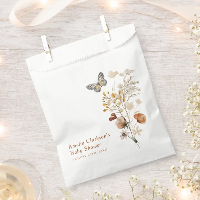 Sachets En Papier Élégant Baby shower Fleur sauvage papillon (Coupé)