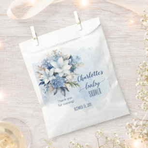 Sachets En Papier Elégant Baby shower Floral d'hiver bleu