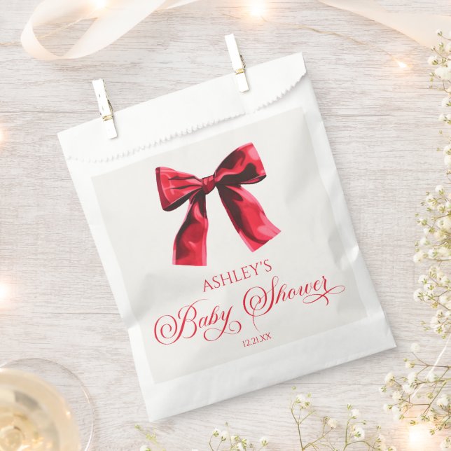 Sachets En Papier Elégant Baby shower rouge coquette Bow (Coupé)