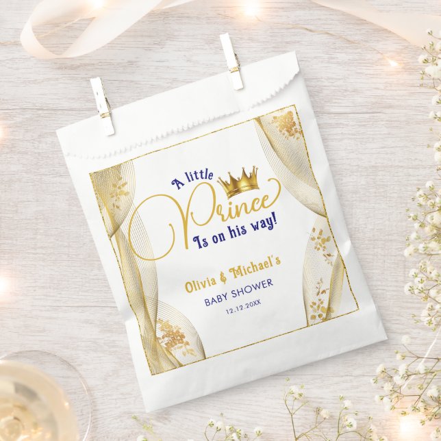 Sachets En Papier Élégant Baby shower Royal Blue Gold Prince (Coupé)