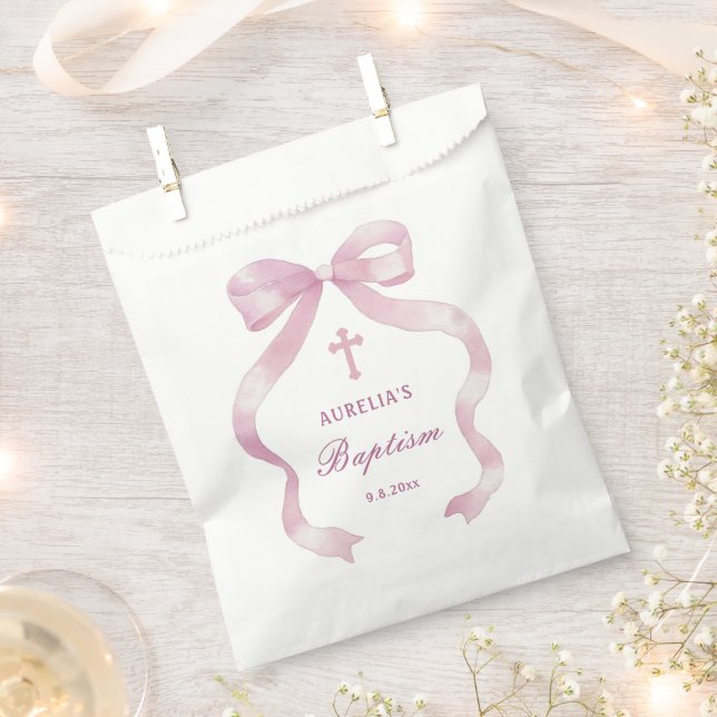Sachets En Papier Élégant Baptême de la cou rose (Coupé)