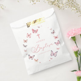 Sachets En Papier Élégant Baptême Papillon rose doux