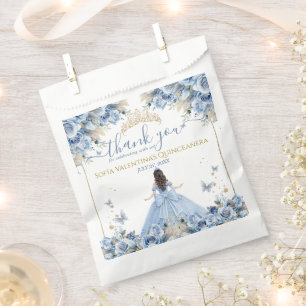 Sachets En Papier Élégant Bébé Bleu Or Quinceañera Princesse Nœud