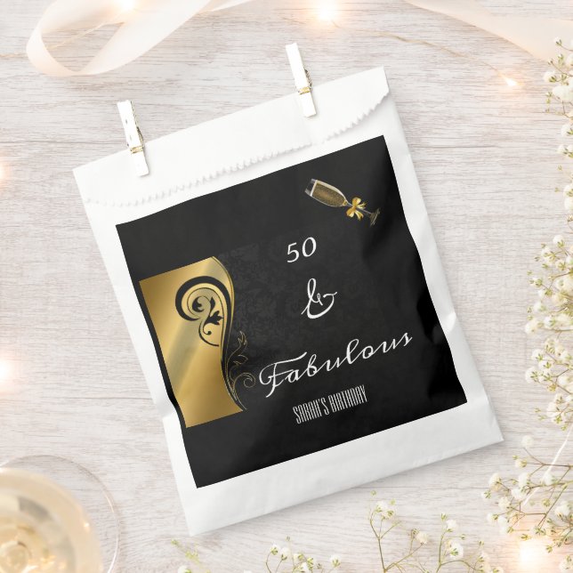 Sachets En Papier Elégant Black Gold 50 et Fabuleux anniversaire (Coupé)