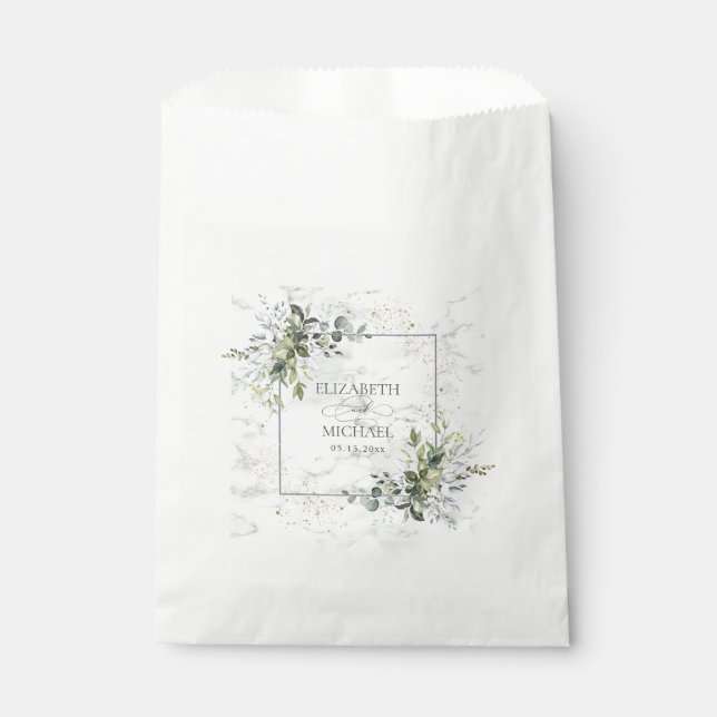 Sachets En Papier Elégant bleu Dusty Eucalyptus Marbre vert (Devant)