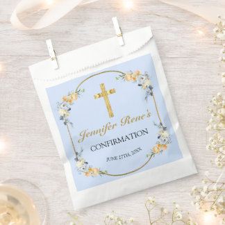 Sachets En Papier Élégant bleu et pêche Floral Gold Confirmation
