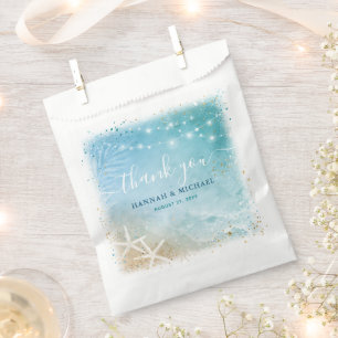 Sachets En Papier Elégant bleu et Turquoise aquarelle Plage Mariage
