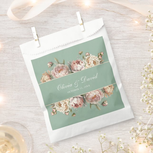Sachets En Papier Elégant Blush Dusty Rose Peonies Pastel Sage (Coupé)