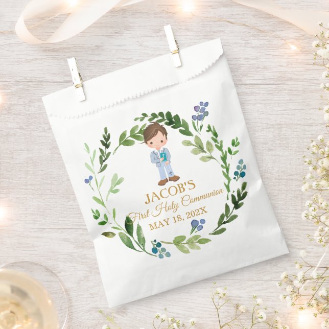 Sachets En Papier Elegant Boy First Holy Communion Greenery Wreath (Coupé)