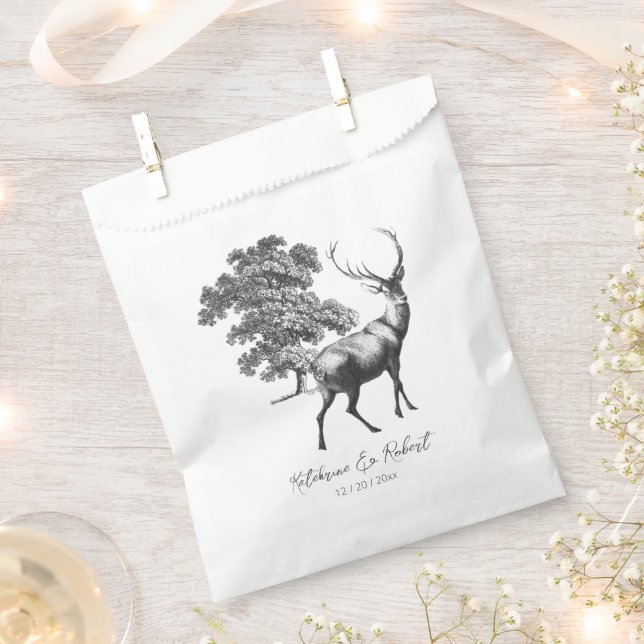 Sachets En Papier Elégant Cerf blanc noir rustique en bois (Coupé)