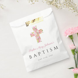 Sachets En Papier Élégant culte rose floral croix Baptême