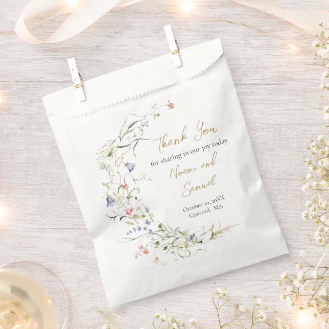 Sachets En Papier Elégant Fleur sauvage Aquarelle Delicate Mariage (Coupé)