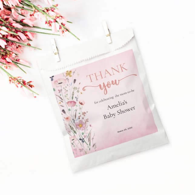 Sachets En Papier Elégant Fleur sauvage Baby shower rose Favoriser S (Créateur téléchargé)