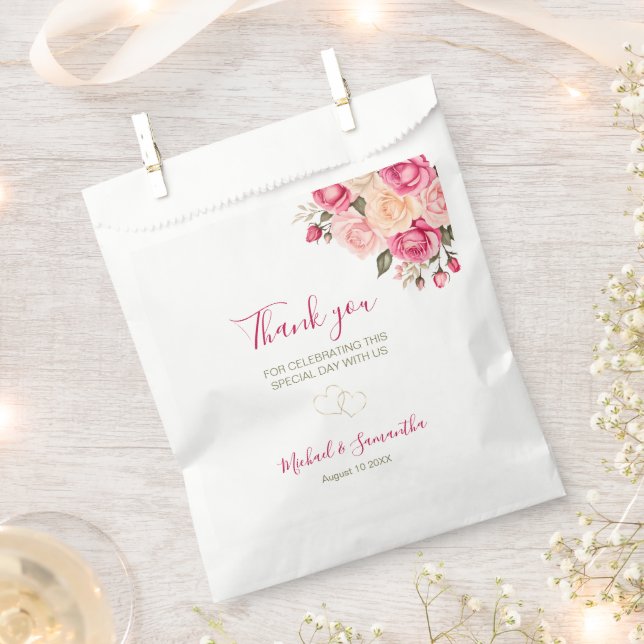 Sachets En Papier Élégant Fucia Rose rose et ivoire Mariage (Coupé)