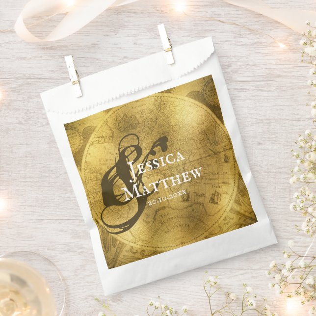 Sachets En Papier Elegant Gold Vintage Map Mariage (Coupé)