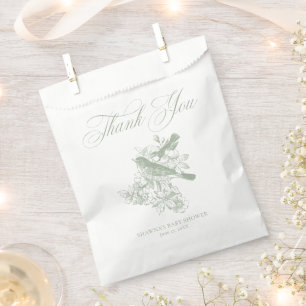 Sachets En Papier Elégant Green Chinoiserie Nature Birds Baby shower