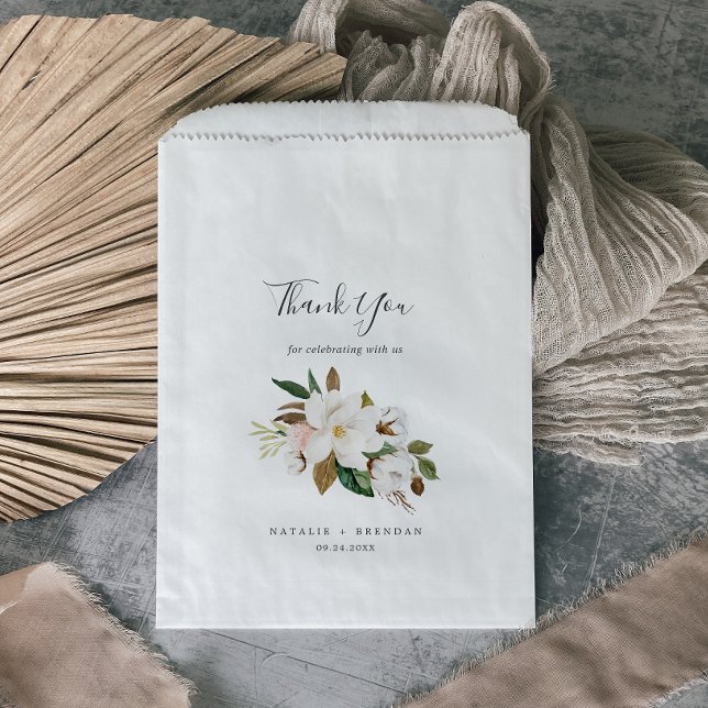 Sachets En Papier Élégant Magnolia | Mariage de Merci blanc et blanc (Créateur téléchargé)