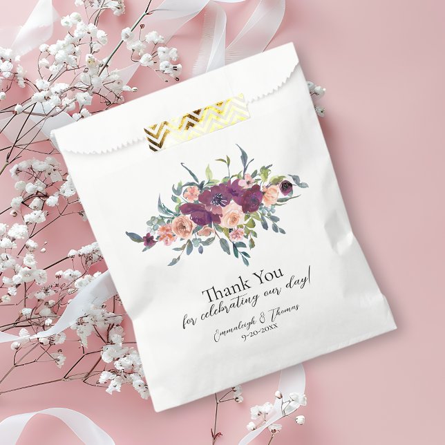 Sachets En Papier Élégant Mariage de bouquet rose violet (Créateur téléchargé)