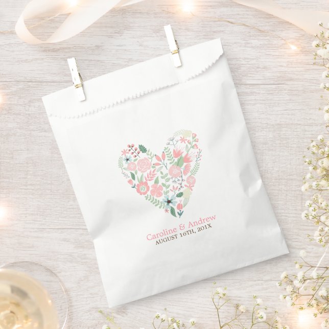 Sachets En Papier Élégant Mariage du coeur floral (Coupé)