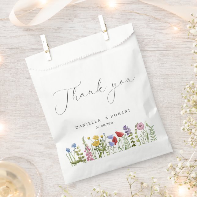 Sachets En Papier Elégant Mariage Fleur sauvage aquarelle (Coupé)