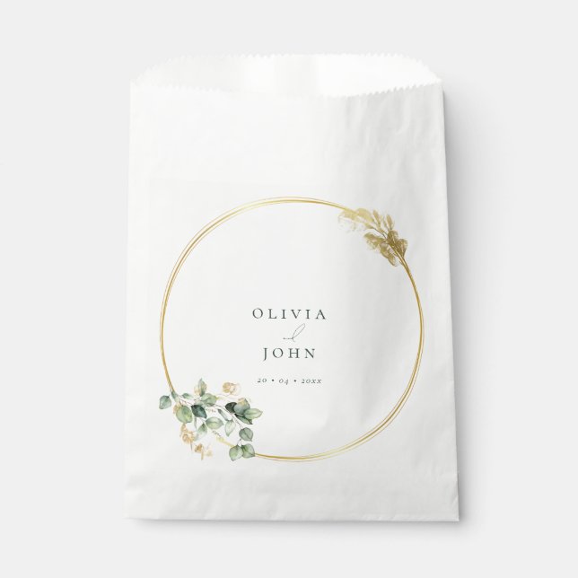Sachets En Papier Élégant Mariage Gold Green Eucaliptus (Devant)