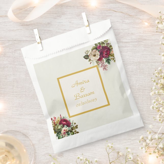 Sachets En Papier Élégant Mariage Rose Floral (Coupé)