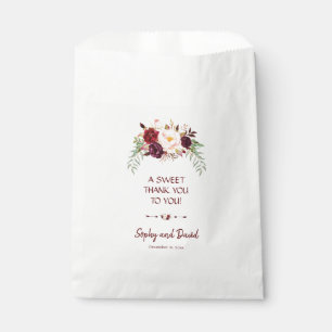 Sachets En Papier Élégant MERCI floral de Marsala rouge bordeaux